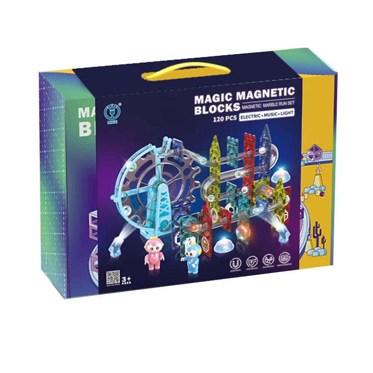 120PCS Electric Transparent Magnetic Tiles Building Blocks Set Magnet Marble Run Toys With Light And Music Race Ball Track Toys