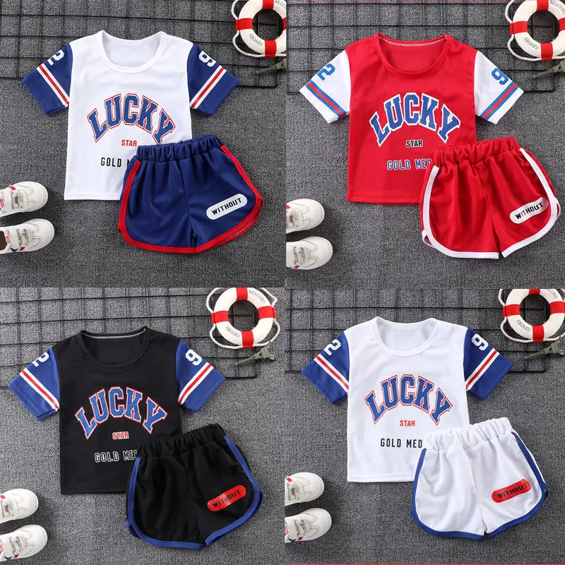 Детский летний костюм быстросохнущая дышащая спортивная футболка с короткими рукавами и шорты для мальчиков и девочек комплект из 2 предметов, От 1 до 9 лет