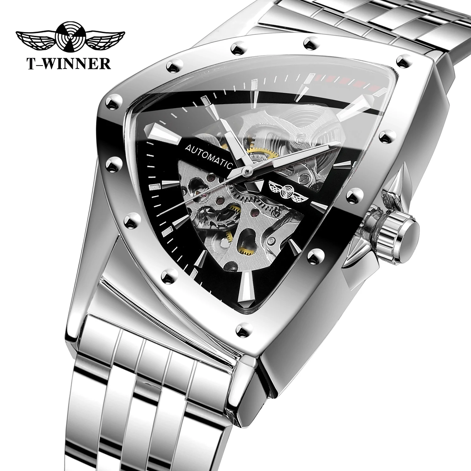 Winner Saat Men Skeleton Luxury Automatic Watch Stainless Steel Reloj