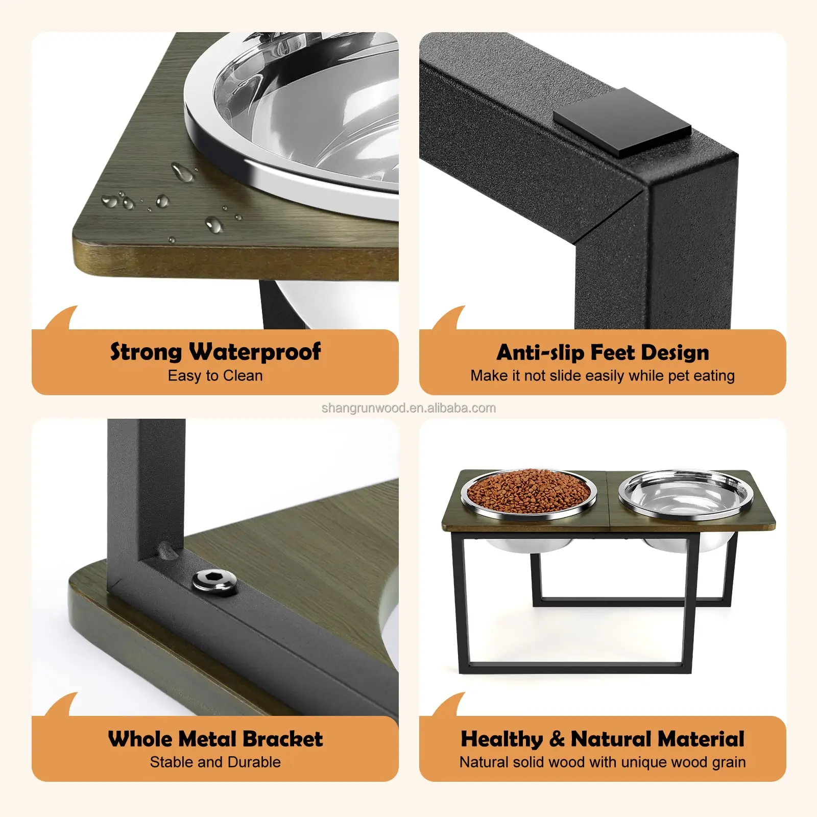 Elevated Stainless Steel Pet Food Water Bottle 2 Bowls Dog Feeder Pet Feeder Wood X-Large Dog Raised Dog Bowl Stand