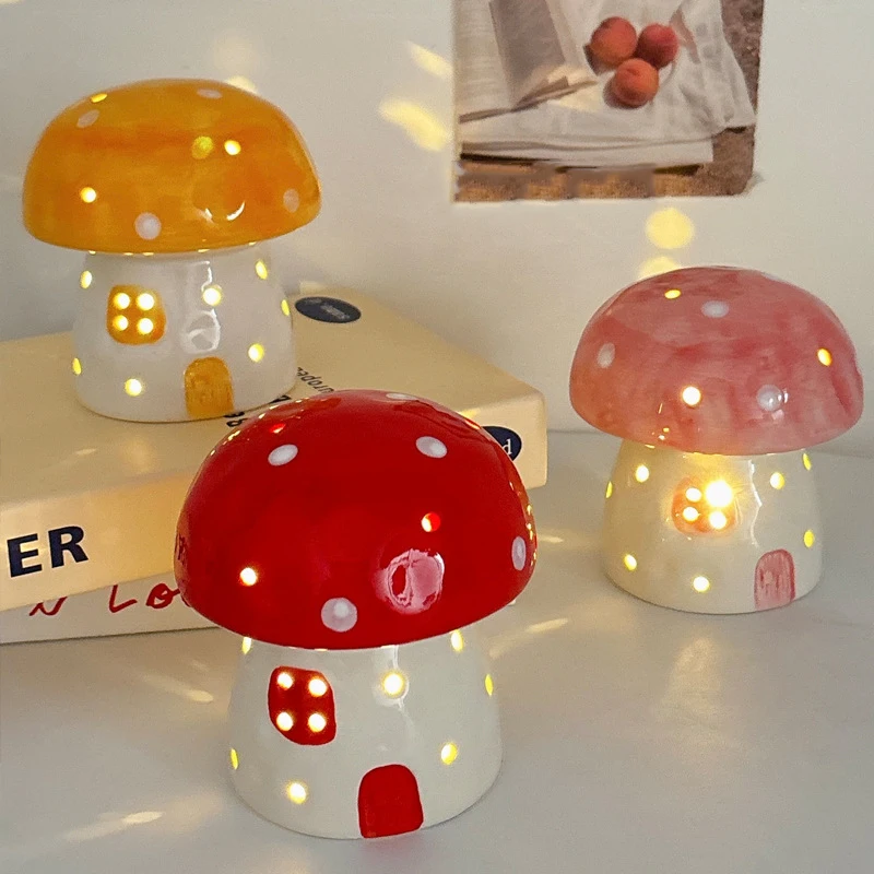 Creative mushroom small night light home bedroom bedside cabinet decor Nordic style fantasy ceramic table lamp for birthday gift