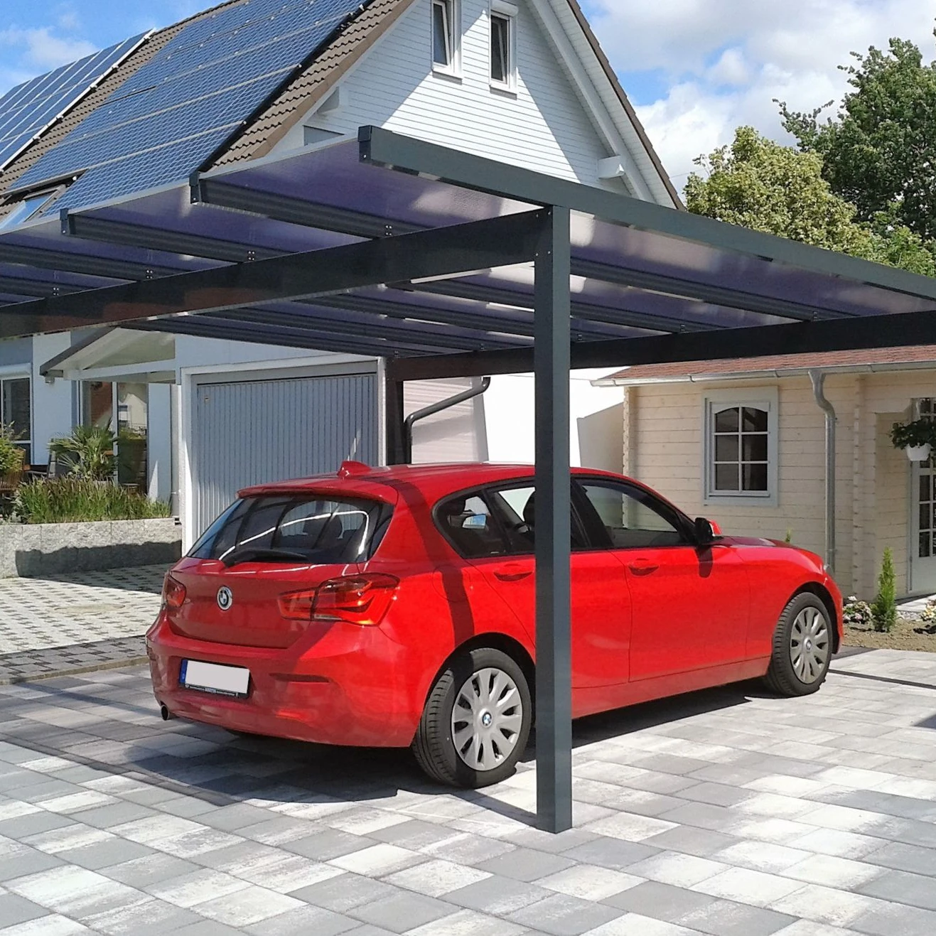 aluminium car port customized size and color, electric with remote, and manual crank system
