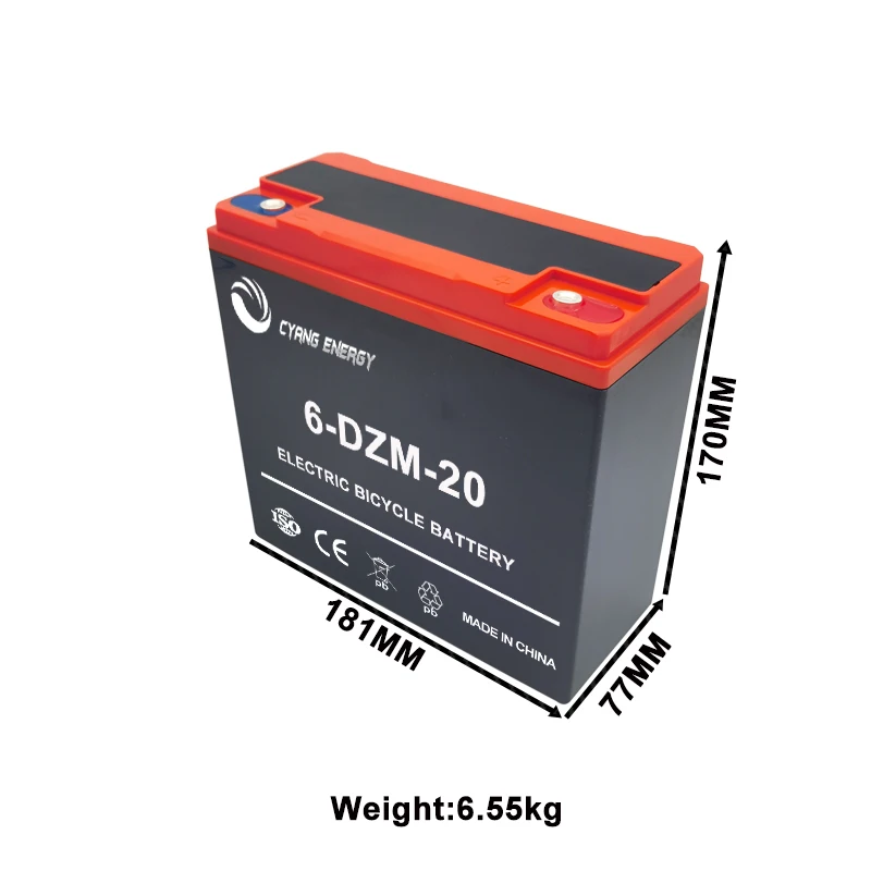 Factory sales lead acid 6-dzm-20 battery for electric bicycle e-bike scooter 12V