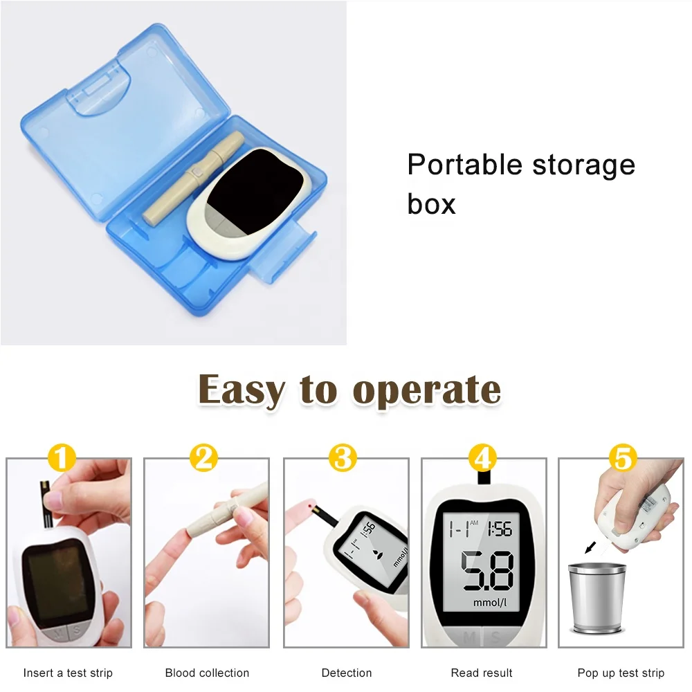 Blood Glucose Meter Glucometer Kit Diabetes 50 Test Strips+50 Lancets Needles Medical Blood Sugar Meter mg/dl mmol Code Free