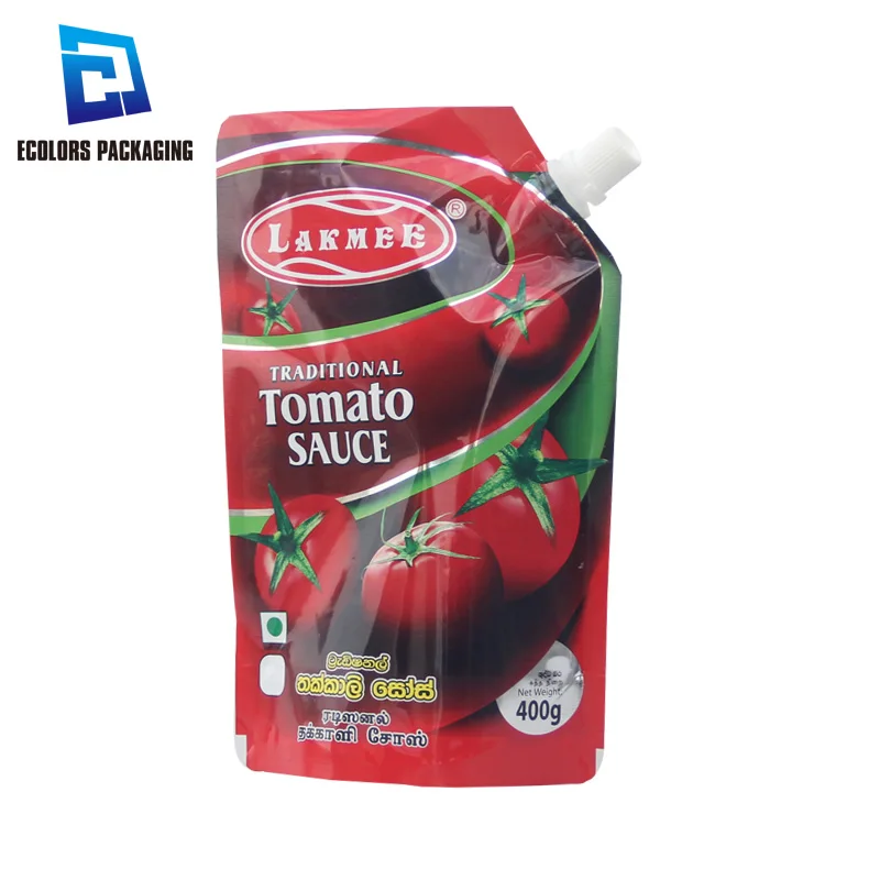 400g Custom Printed Doypack Packing Tomato Sauce Plastic Squeeze Aluminum Stand Up  Bag Pouch With Spout