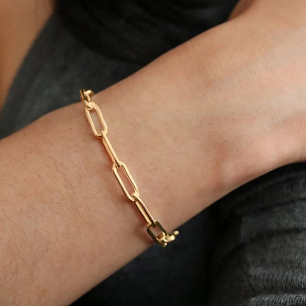 eManco Cuba Fashion Paper Clip Link Gold Chain Bracelet Stainless Steel Jewelry