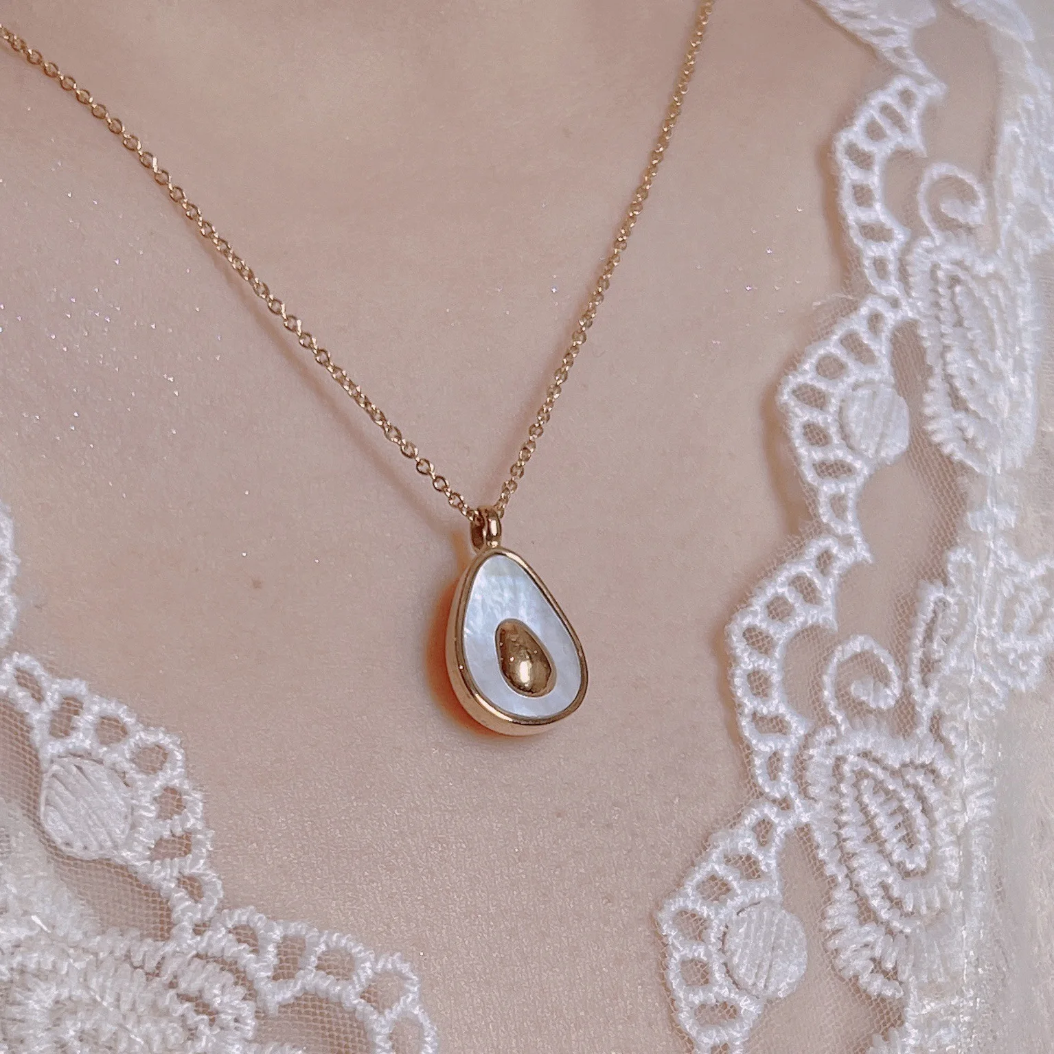 French Cute Fruit Avocado Charm Pendant Necklace Titanium Steel 18K Gold Plated Pendant Necklace For Women