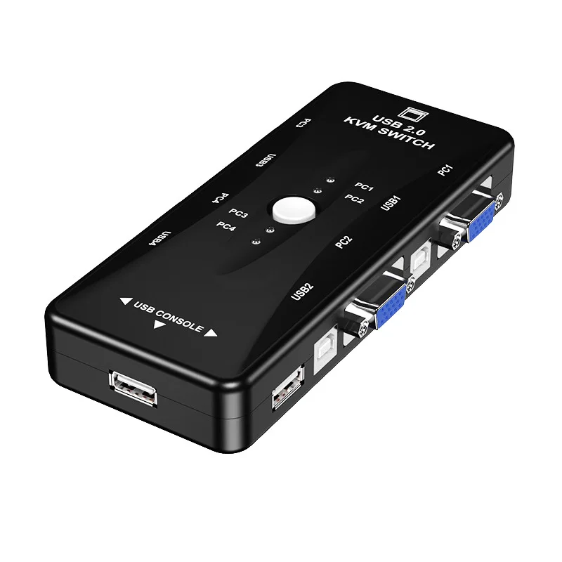 VGA KVM Switch, USB 2.0 VGA KVM Switcher for 4 Computers Share 1 Monitor Keyboard Mouse Printer, USB KVM Switches