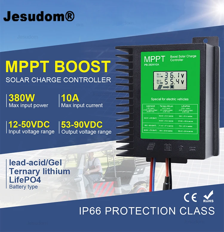 Boost Solar Charger 380W Charge for 48v 60v 72v Lithium Gel Battery Bank MPPT Charging Controller