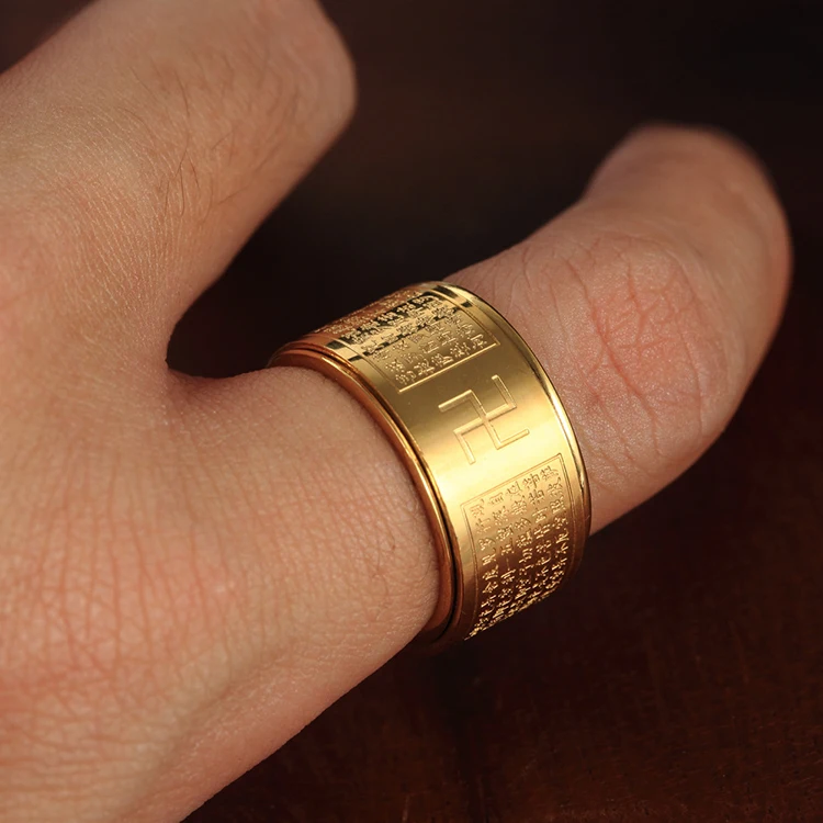 New Style WHOLESALE Men Stainless Steel 18K Gold Rotatable Scripture Finger Ring