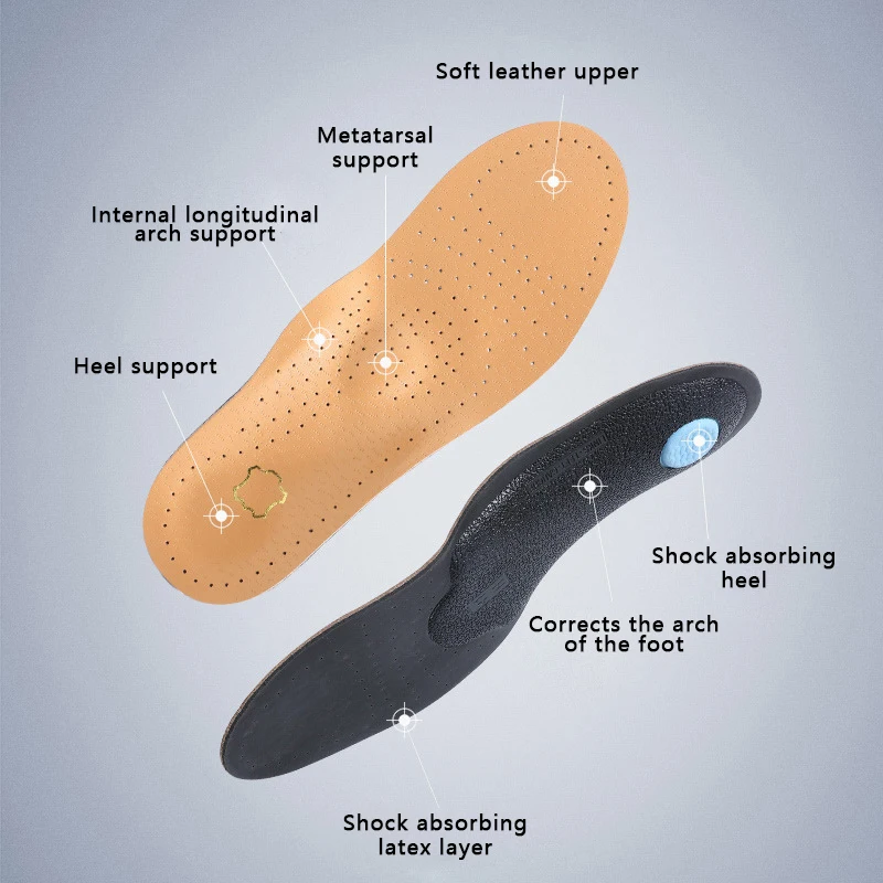1Pair Leather Orthopedic Insoles Arch Support Insole Flat Feet Plantar Fasciitis Shoe Pads Quality Leather Deodorising Shoe Sole