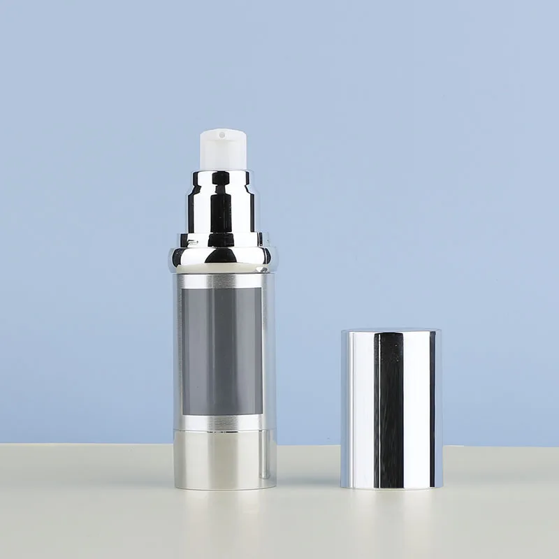 30ml open window electroplating vacuum bottle silver cosmetics press sub bottle caviar essence lotion bottle