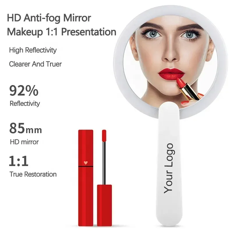 Wholesale Custom Logo Foldable Led Handheld Makeup Mirror Pocket Mirror LED Lights Travel Small Portable Makeup Mirror