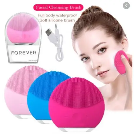 Women Products Electric Silicone Cleansing Sonic Vibrating Facial Black Brush