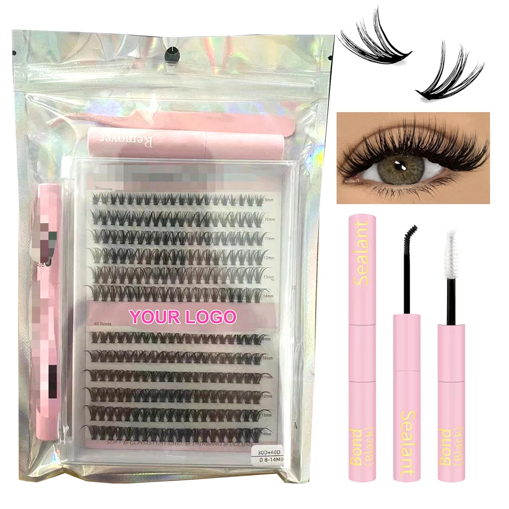 Wholesale Segment Lash Mink Individual Eyelash Cluster Diy Lash Extension Kit Bond And Seal Private Label Diy Cluster Lashes Kit