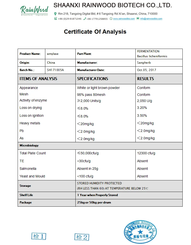 Wholesale Low Price Pure Amylase Enzyme Powder 10500 U/g Amylase