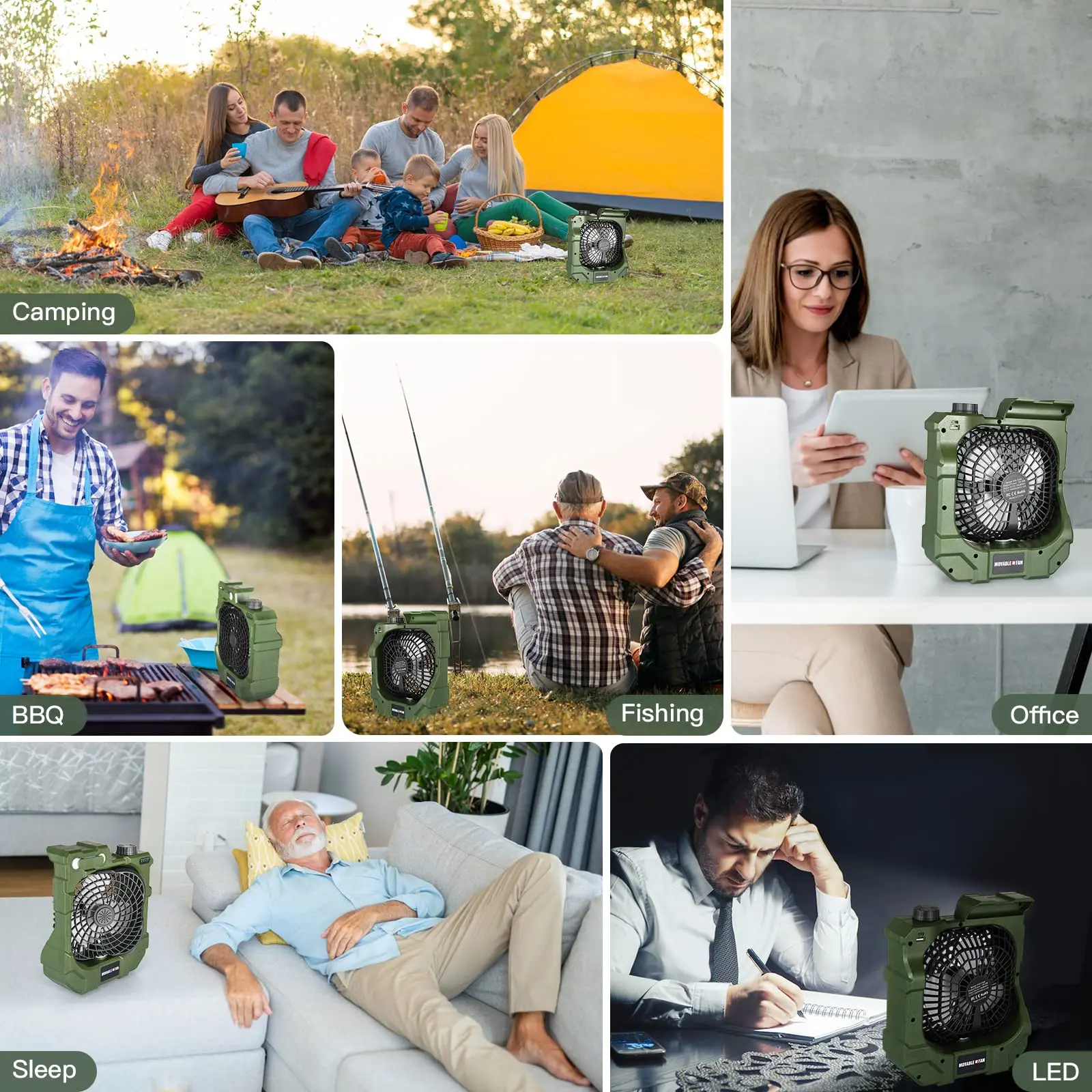 Portable Oscillating Multifunctional Table Camping Fan Light Outdoor Fan For Camping Trip Picnic Fishing