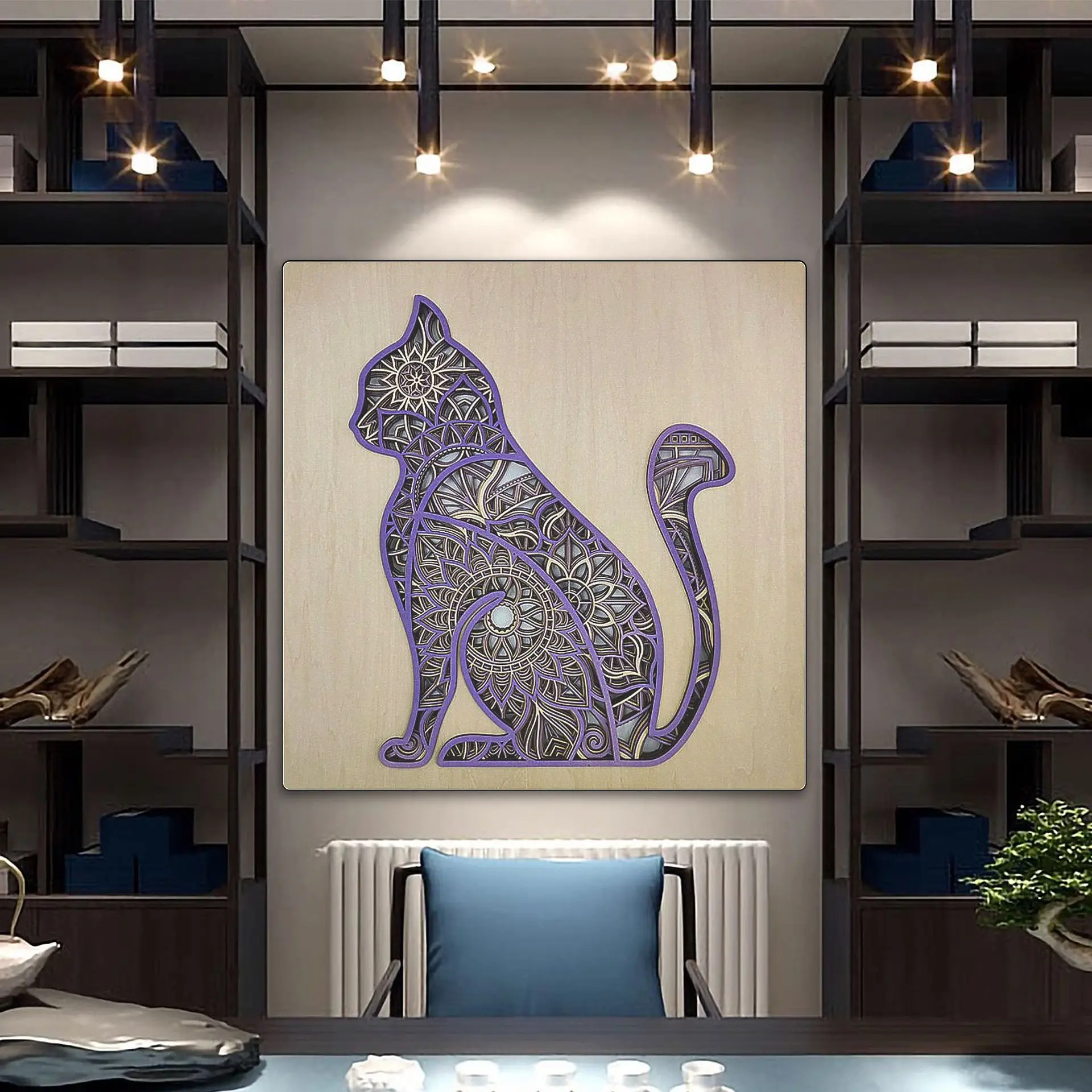 New wooden carving decorative painting Southeast Asian stacked carving three-dimensional art hanging painting