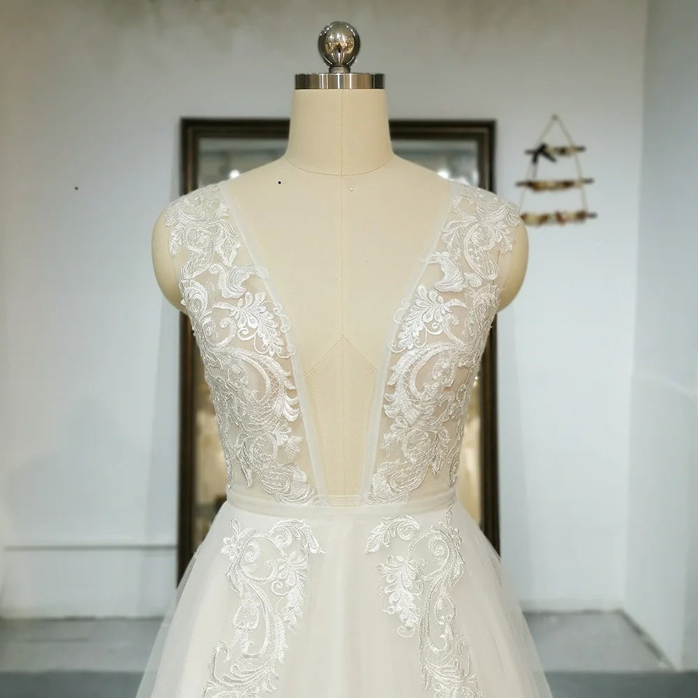 Jancember RL071 100% Real Photos Boho Lace Wedding Dress Tulle A-line Bride Gown for Women Bridal