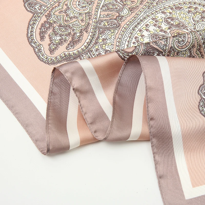 Fashion 70*70cm Muslim Hairband Handkerchief Square Printed Hijab Bandana Cashew Satin Silk Scarf For Woman