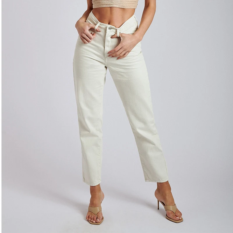 Oem Custom Manufacturer High Quality Casual White Cigarette Straight Pants Trousers For Women