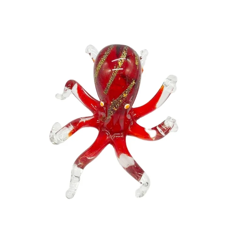 Hand Blown Glass Craft Red Octopus Ornament for Home Decor