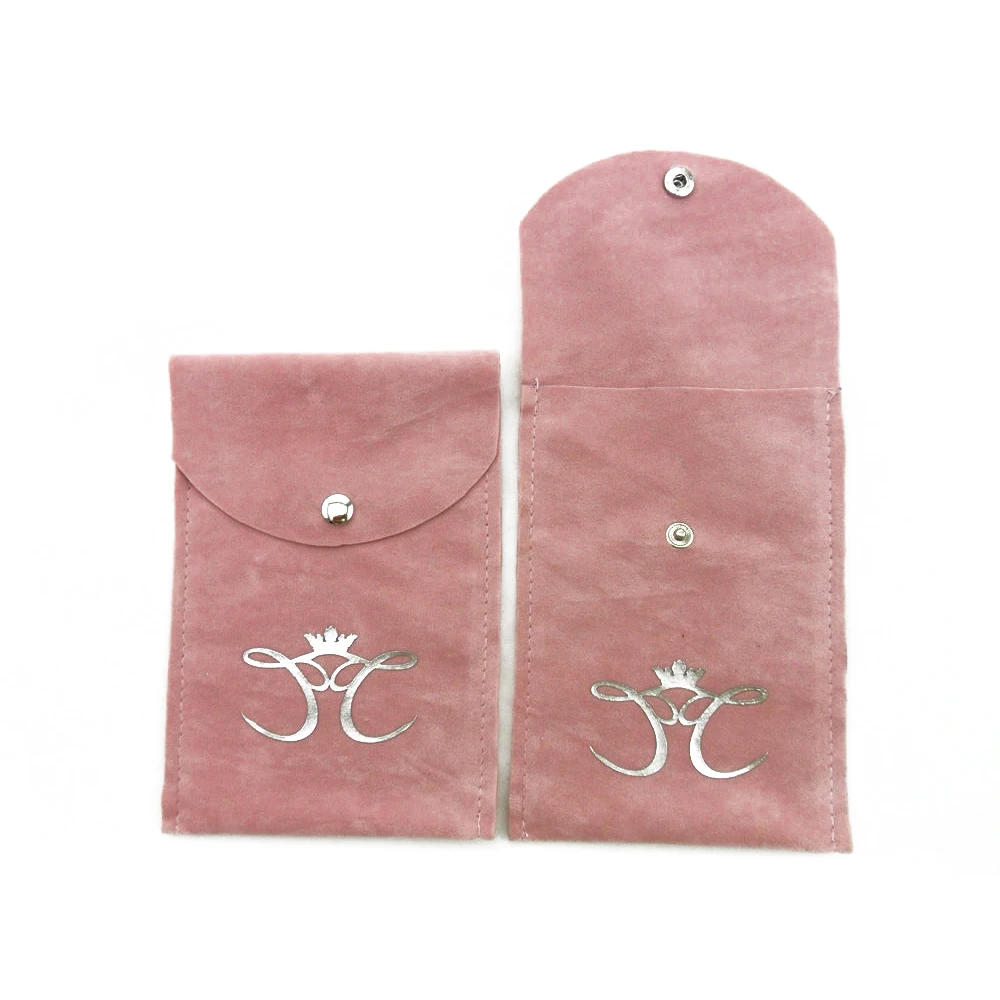 Pink Velvet Pouch Flap Bag Custom Logo Recycled Hot stamping Suede Csrrying Printed Jewelry Velvet Pouch