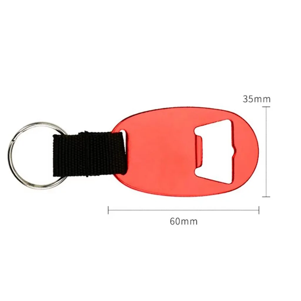 Hot promotional cheap manual metal blank aluminum alloy woven ribbon strap oval custom beer can wine bottle opener with keychain