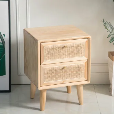 New hot selling low price solid wood bedside table sofa side cabinet rattan locker storage small cabinet furniture wholesale