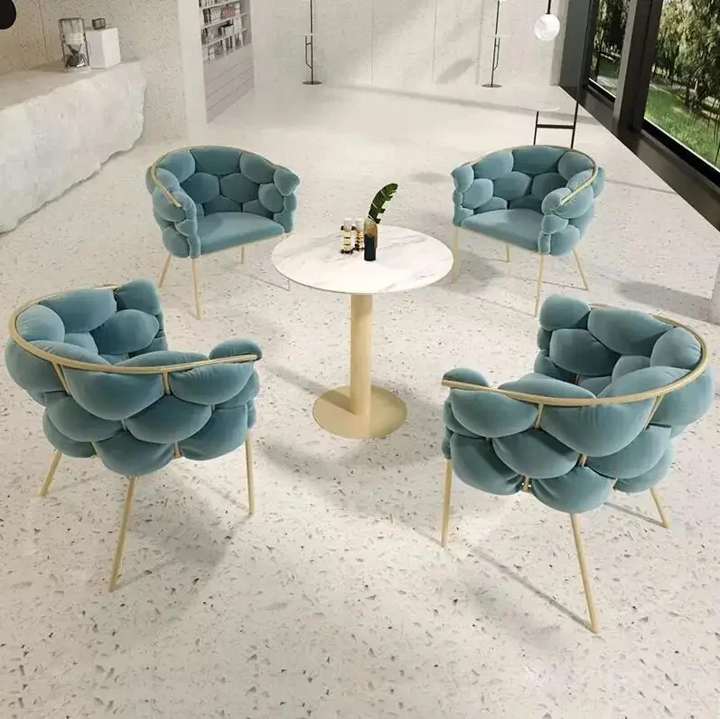 Luxury Soft Velvet Upholstered Seat Coffee Dining Arm Chair Nordic Dinning Room Kitchen Hotel Cafe Restaurant Home Furniture