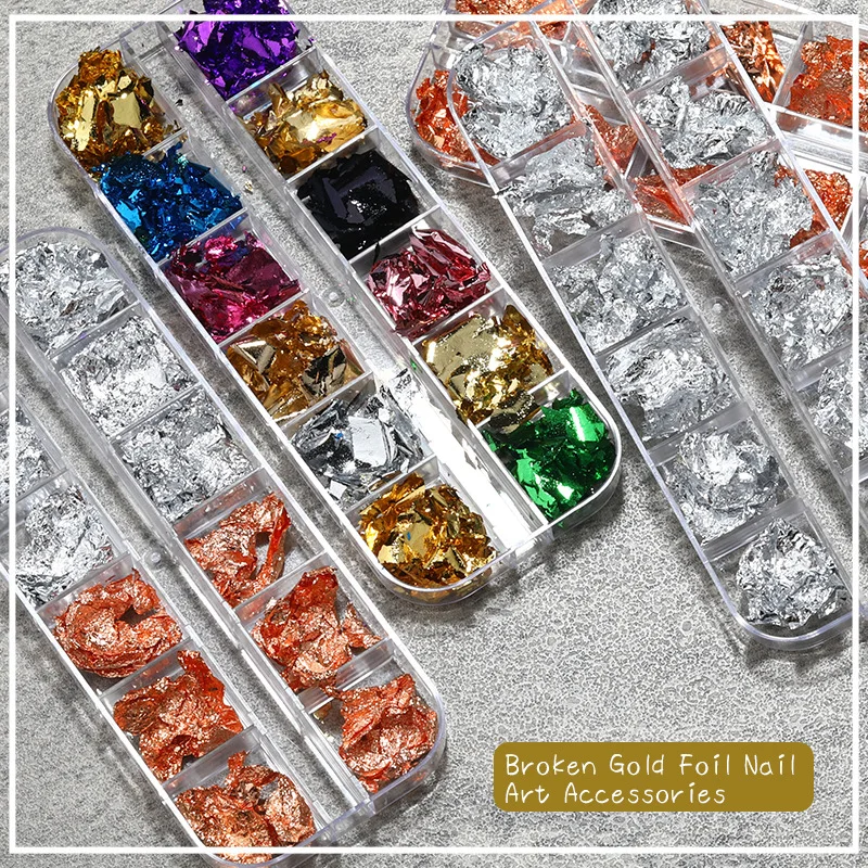 Nail Sequins classical Foil Bronze 3D Rose Gold Flake with Nipper Nail Art Metal Full Cover Nails DIY Manicures Decoration Tools