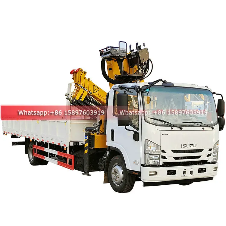 Low Price ISUZU Lorry Cargo Truck with Hydraulic Crane 5T 6Tons Folded Boom Crane For Truck Whatsapp 0086 15897603919