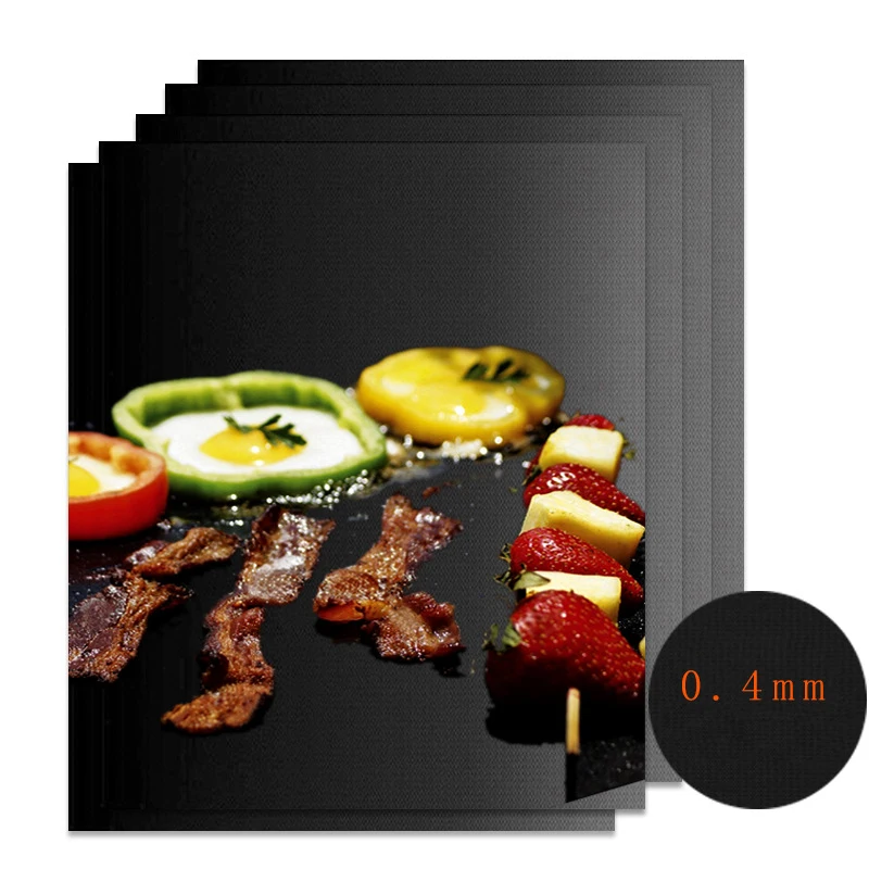 BBQ Accessories Reusable Non-stick PTFE Oven Liner 0.4mm thick barbecue mat Oil brush clip tong BBQ grill mat set