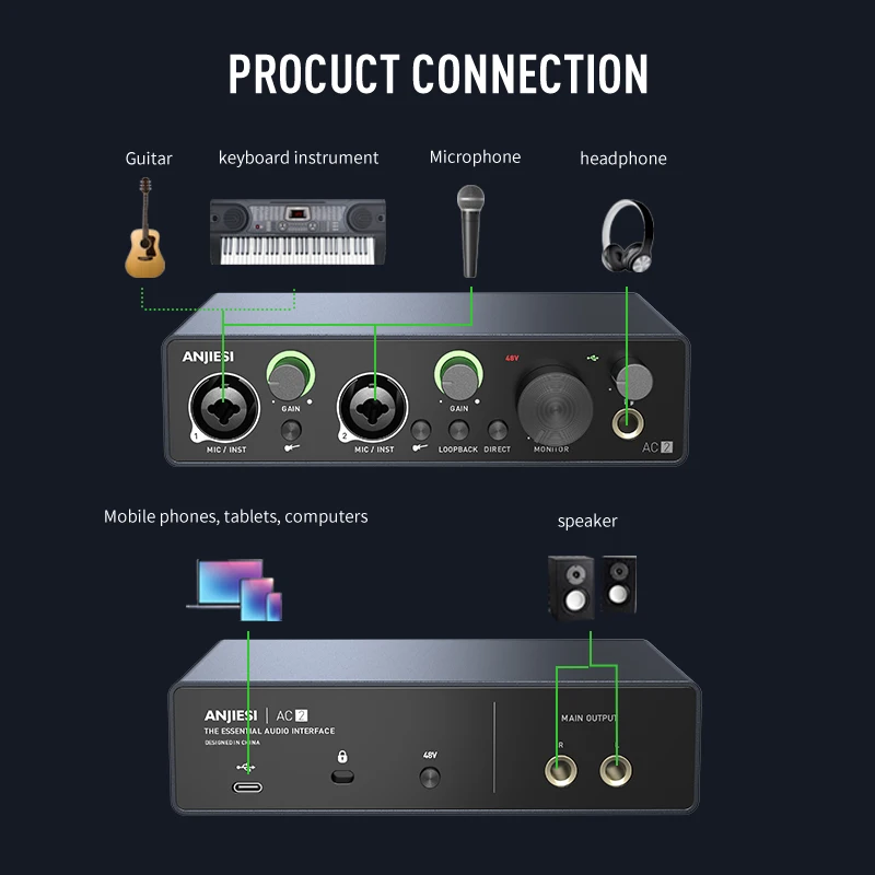 xlr Microphone 24bit-192khz Audio Interface 2 In 2 Out Computer Recording Live Equipment Singing USB External Guitar Sound card