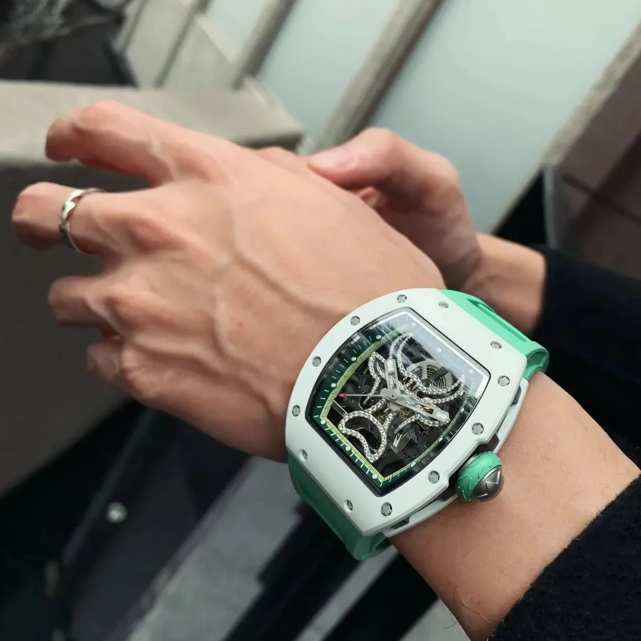 OEM Watch Maker Green Matador 42mm carbon fiber tonneau mechanical watch montre homme mechanical automatic watch