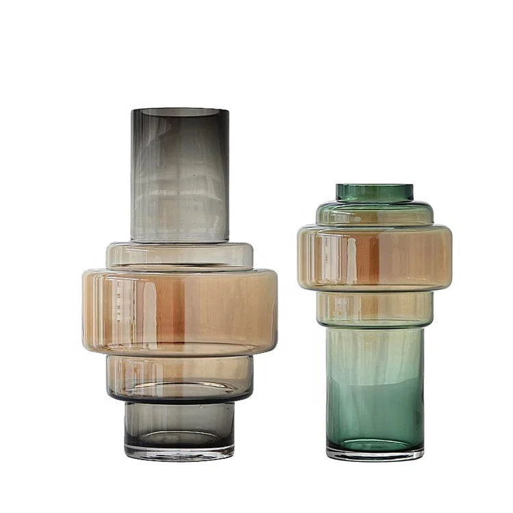 European Creative Gradient Colour Arrangement Modern Home Living Room Decoration Flower Arrangement Glass Vase