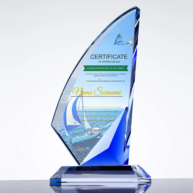 Crystal Engraved Promotional Gift Sailboat Block Trophy