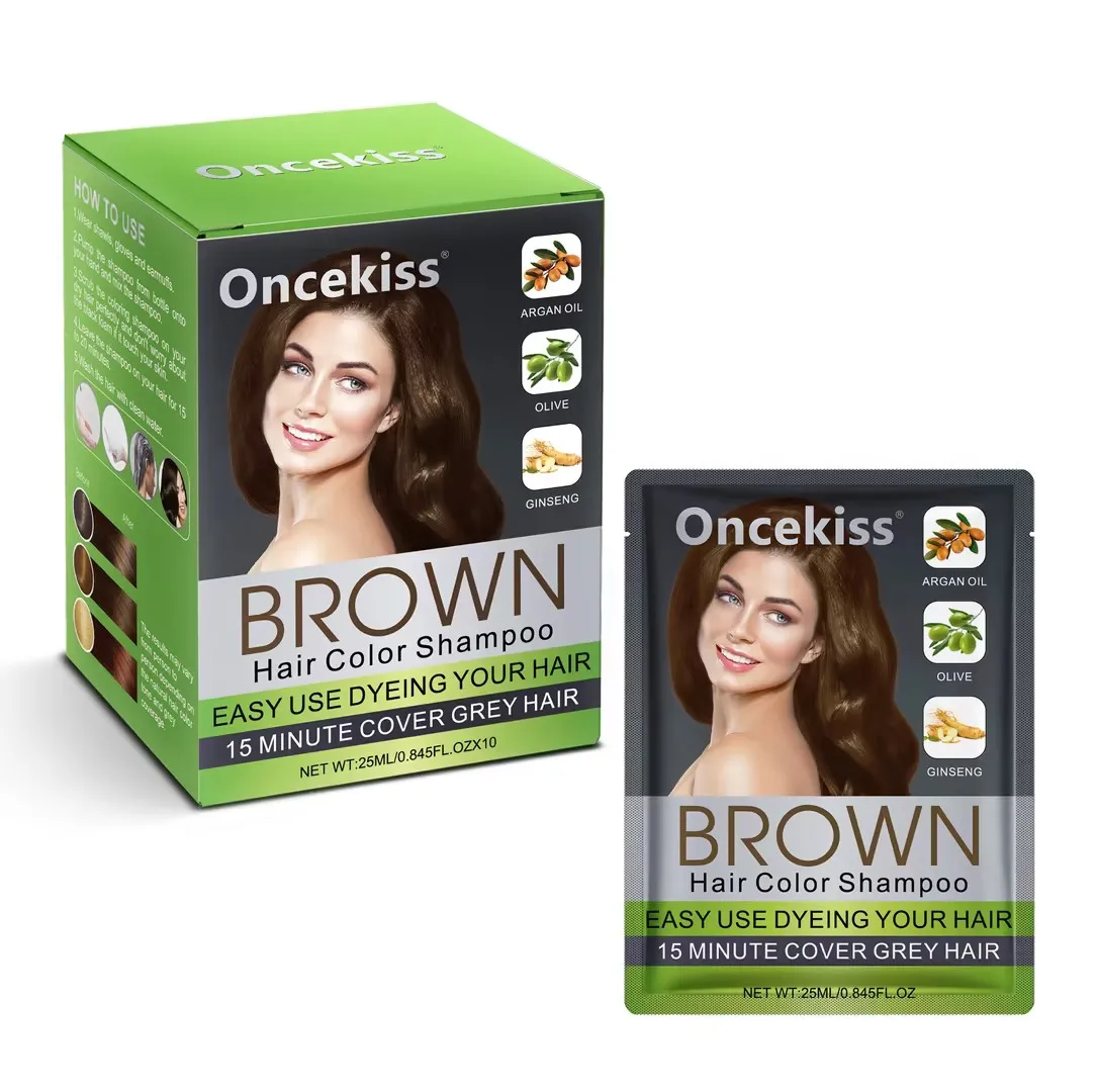 One kiss 15 minute cover grey hair fast Dye Hair Color Shampoo 10x25ml hair makeup for Home Use