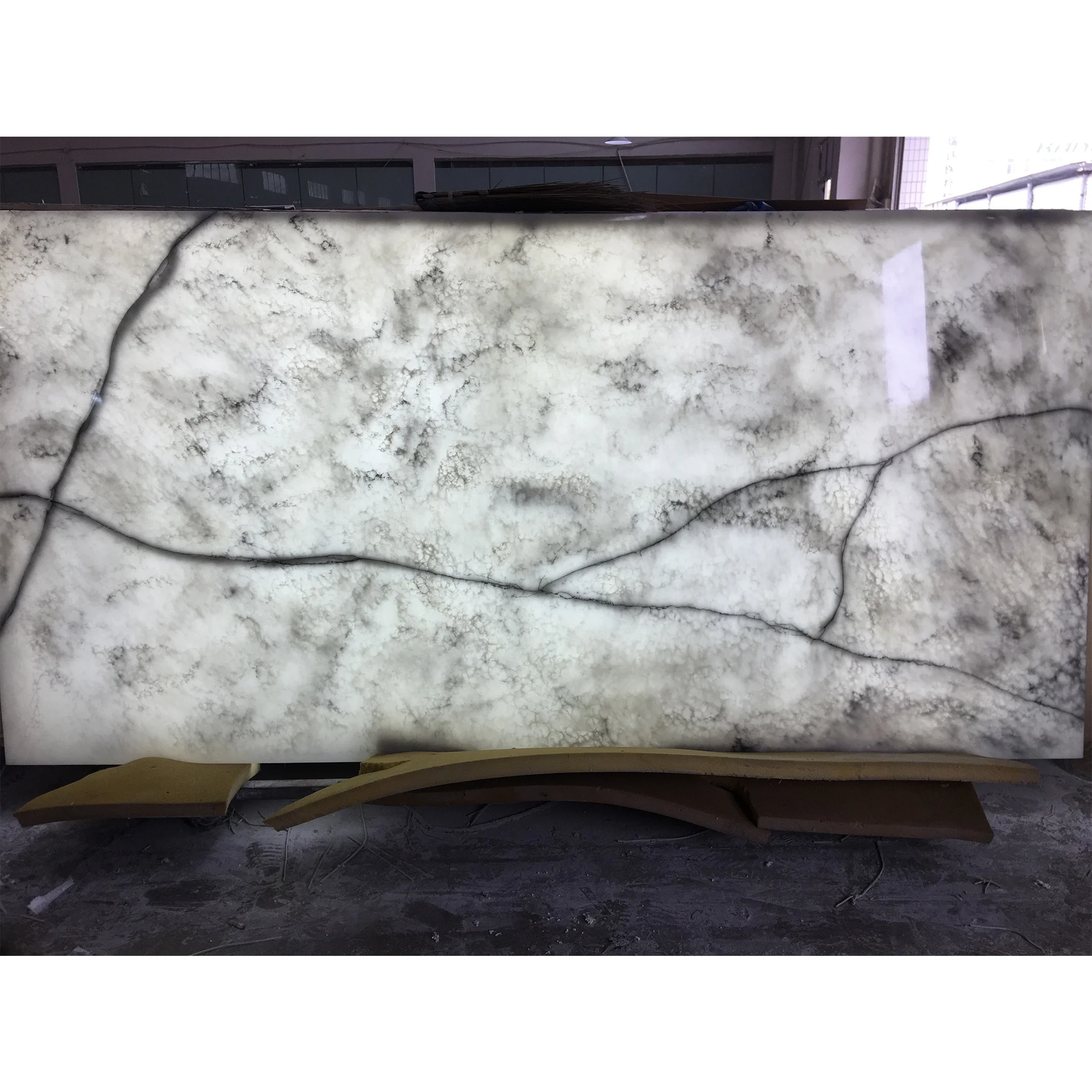 Grey Artificial Marble Wall Cladding Stone Backlit Thin Ceiling Tiles Glossy Alabaster Resin Panel For Onyx Bar & Countertop