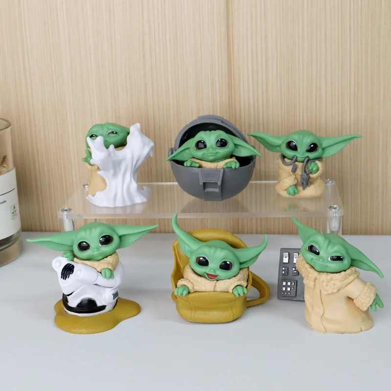 6pcs/set Cute Baby YOda Toy Cartoon ornaments doll decoration toys PVC Model Toy action Figures