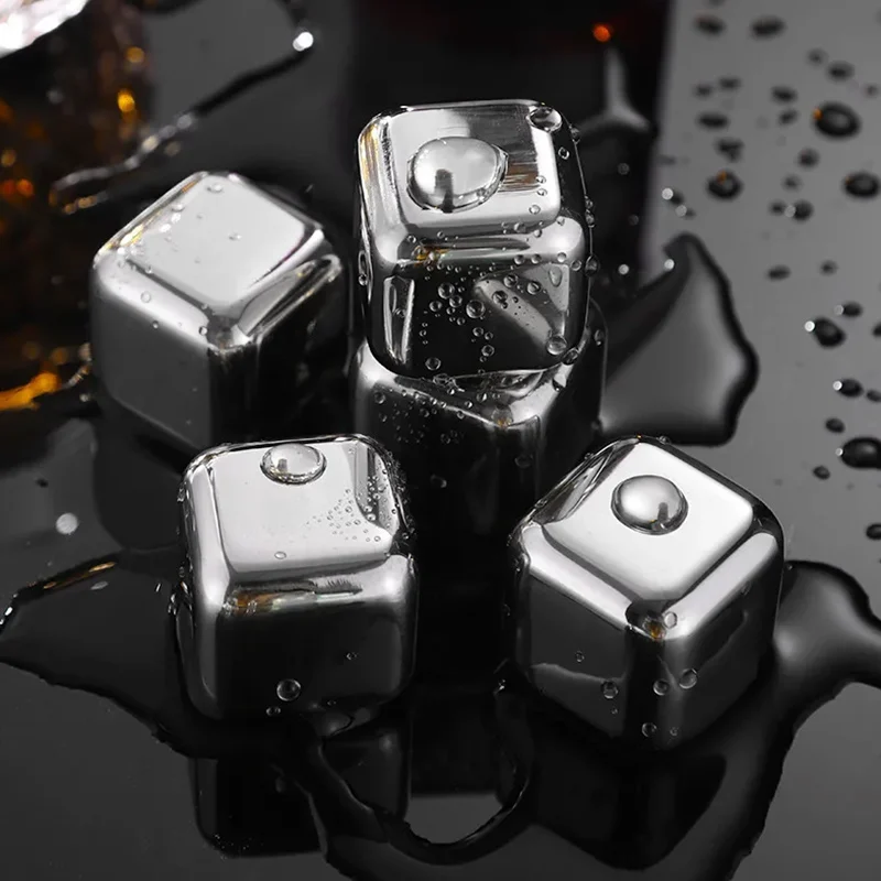 Cube Shape Reusable Stainless Steel Whiskey Stones Ice Cubes Chilling Stones with Tongs Storage Box