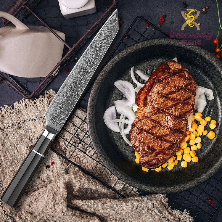 Amber Professional 8 inch DLC Like Black Coated Blade Japanese VG10 Copper Damascus Knives Chef Knife with Wooden Resin Handle