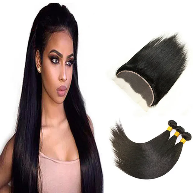 Wholesale Brazilian straight body kinky curly deep wave 100 virgin human hair bundles with hd lace frontal