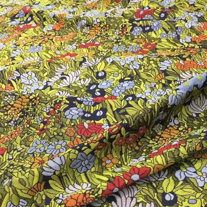 polyester woven large jacquard 3D design vertical relief crepe chrysanthemum jacquard fabric