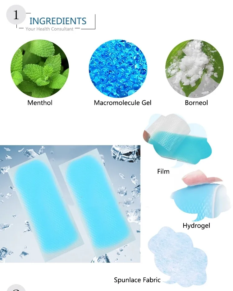 
Customized High Quality Hydrogel Antipyretic Forehead Fever Reduce Ice Cooling Gel Patches 