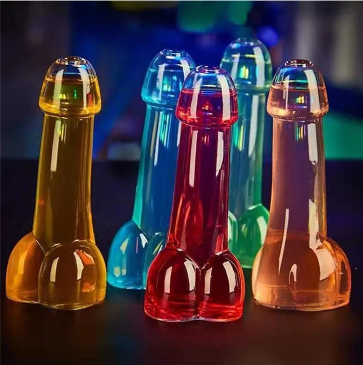 Hot Sale Glass Bottle Penis Shape Glass Bottle Whisky Wine Bottle with Straw with Funnel
