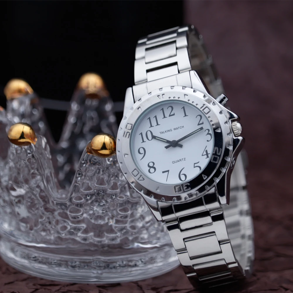 English Talking Watch For Blind People Senior Loud Good Voice Custom Language OEM Parents Gift Alloy Hot Sale Watch