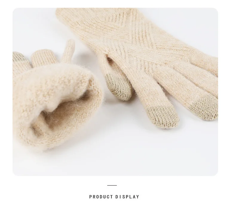 Warm Scarf Glove Hat Beanie Set with Fleece Cable Knit Winter Gift Set Pom Cap Touch Screen Glove Long Scarf 3 PCS Set for Women