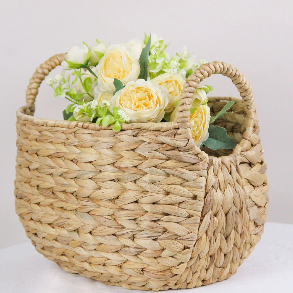 Natural Water Hyacinth Woven Nesting Storage Baskets(set of 3 baskets) wicker baskets with Handles Square woven in Boba