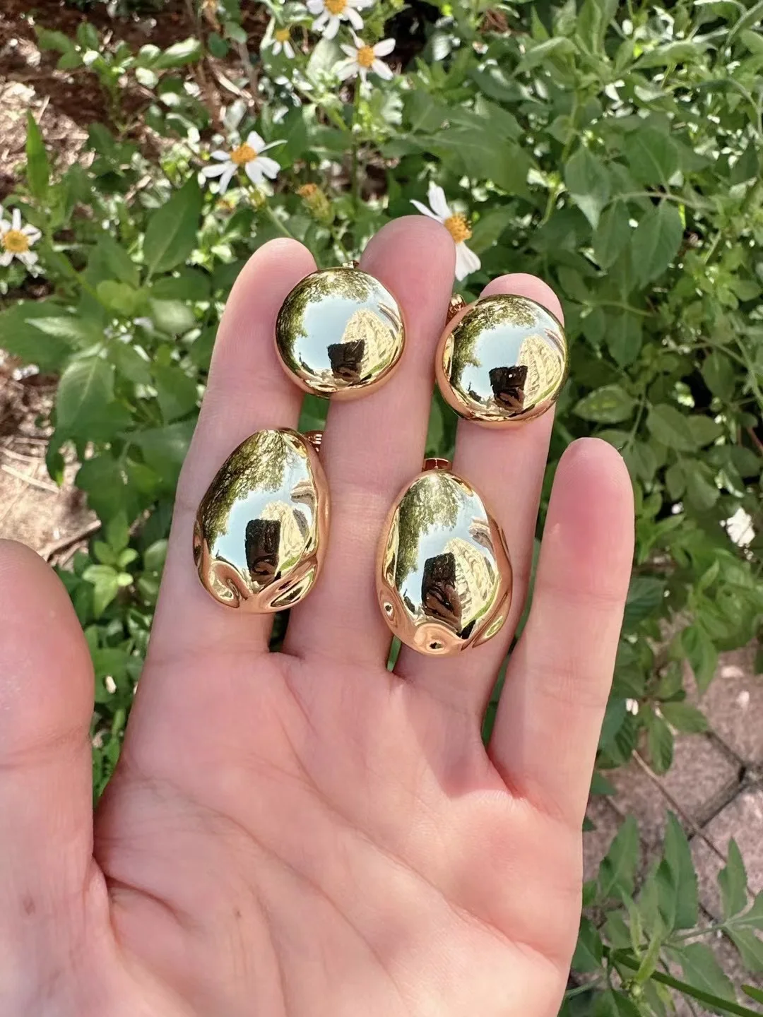 18k gold/silver plated mirror earrings luxury c-shape ball irregular geometry for women simple style brass no fade